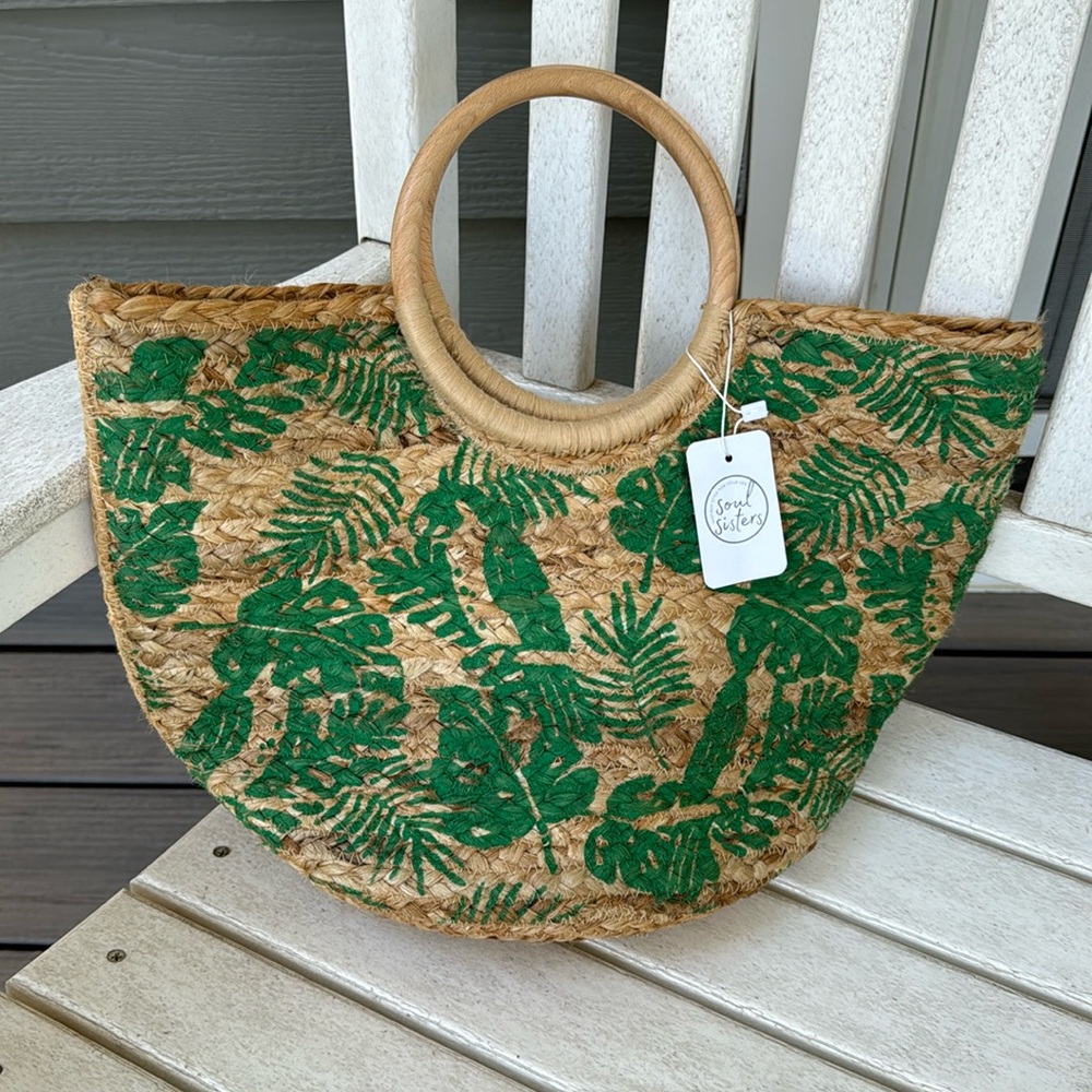Plant print summer bag with loop handles. NWT